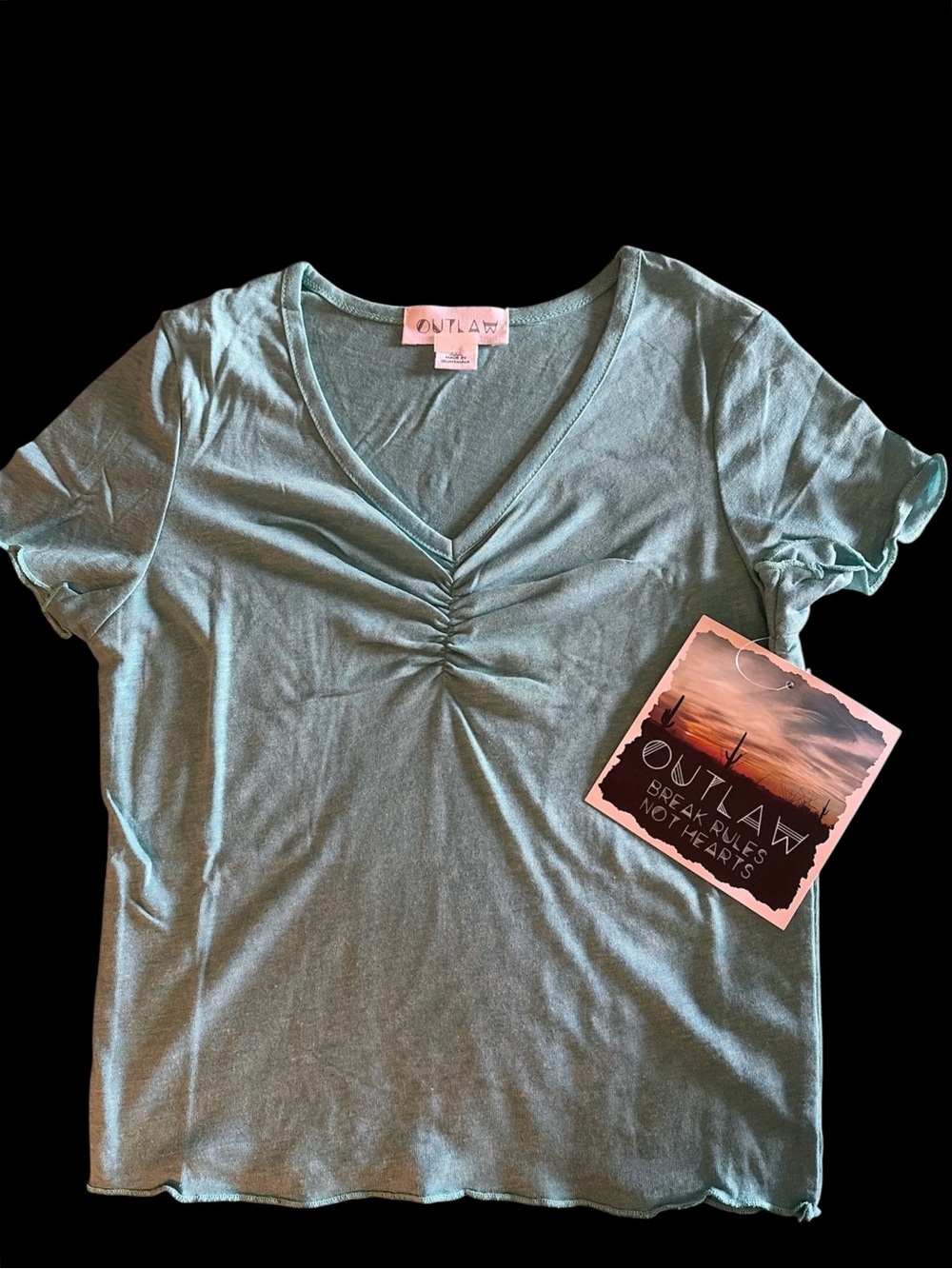 Outlaw Women's Ruched V-Neck Tee in Sage Green